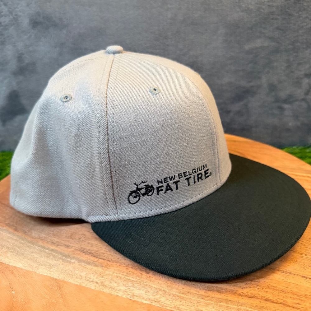 New Belgium Fat Tire Hat Mens Large XL Gray Black Flat Brim Fitted Cap